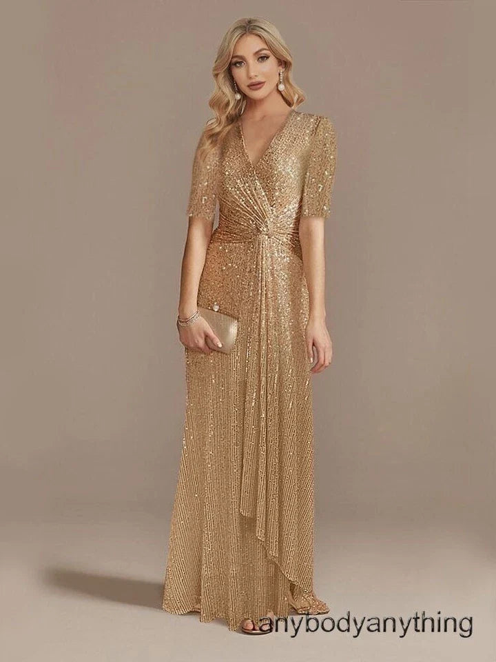 Luxury V-Neck Evening Dresses Women Party Maxi Dress Sequin Gowns Prom Dress